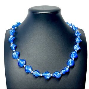 Blue Swirl Beaded Princess Necklace Fashion Jewelry 18-21"